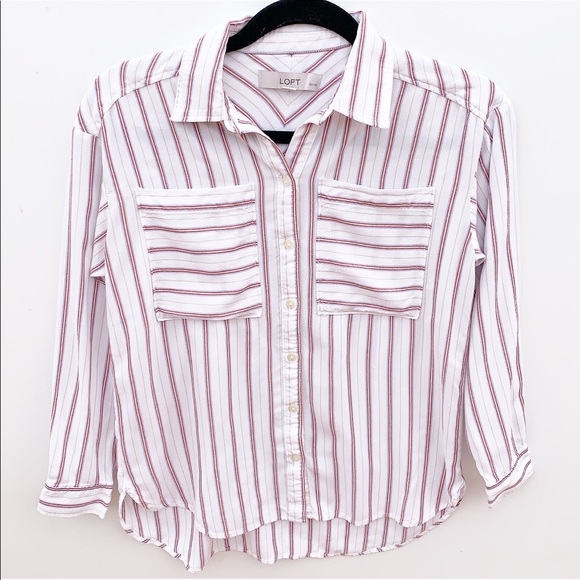 Loft Striped Button Down Shirt Pockets Long Sleeve - Picture 2 of 6